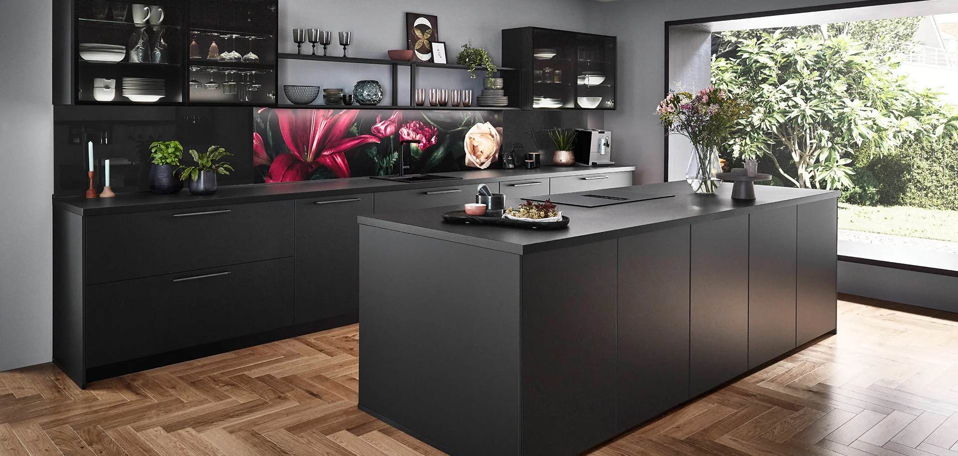 Designküche Schwarz supermatt von Nobilia