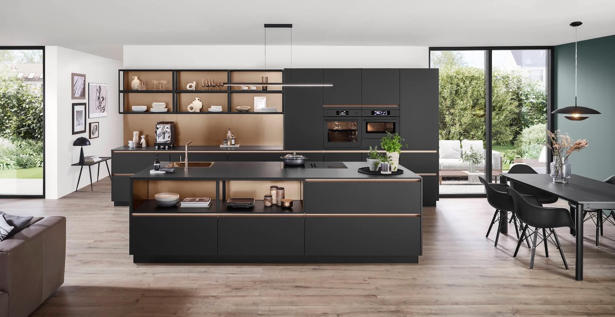 Designküchen: Designküche mit Insel Anthrazit von Nobilia