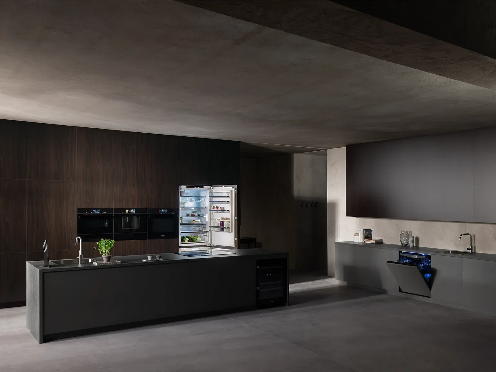 Küche mit Siemens Einbaugeräten, Kühlschrank und Geschirrspüler